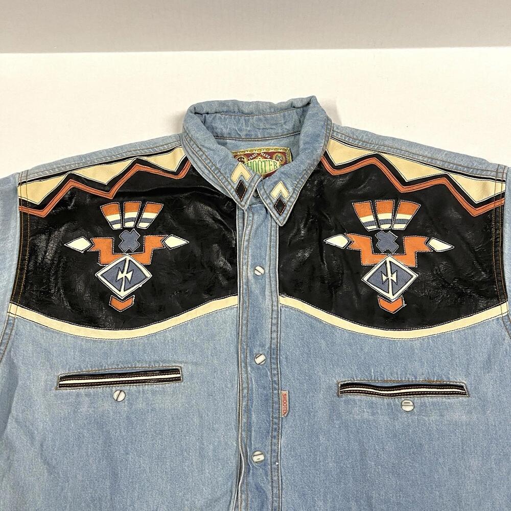 Men's Light Blue Denim Western Shirt with Black and Orange Embroidery - Picture 2 of 11